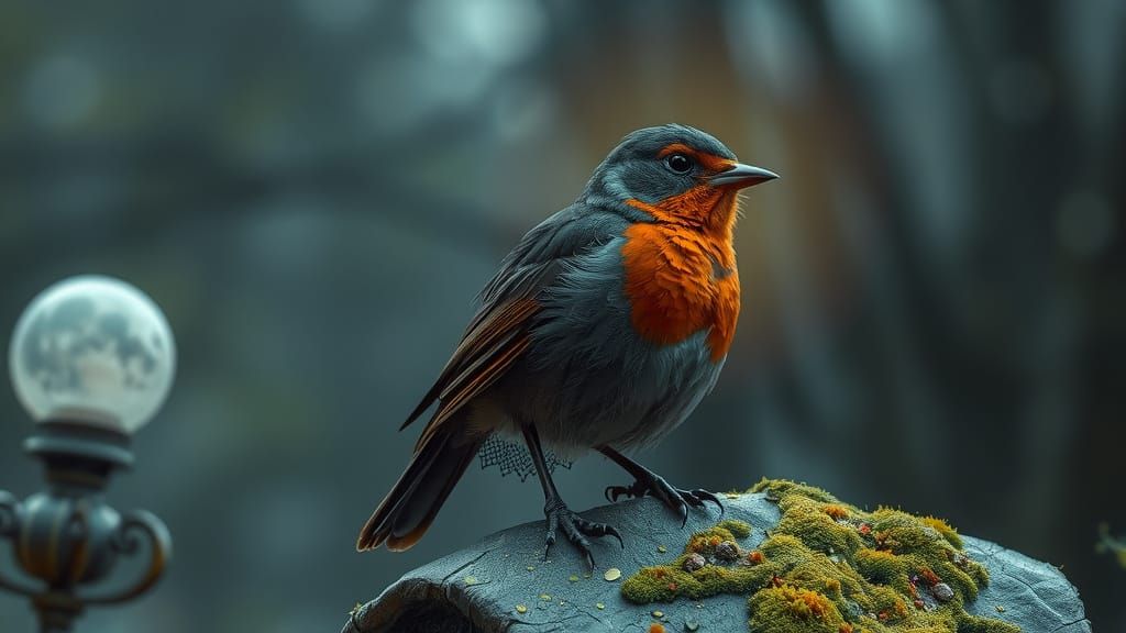 Gothic Robin with Lace and Gemstones