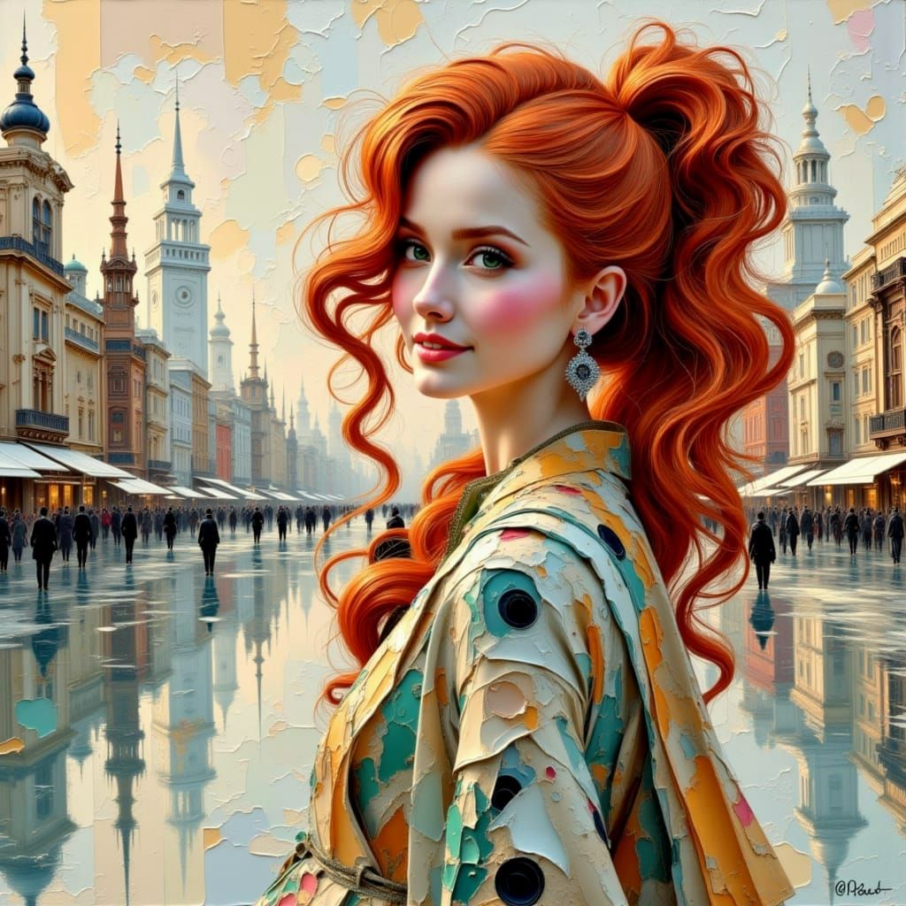 Dreamy Surreal Woman in Spotty Jumpsuit, Art Deco Style