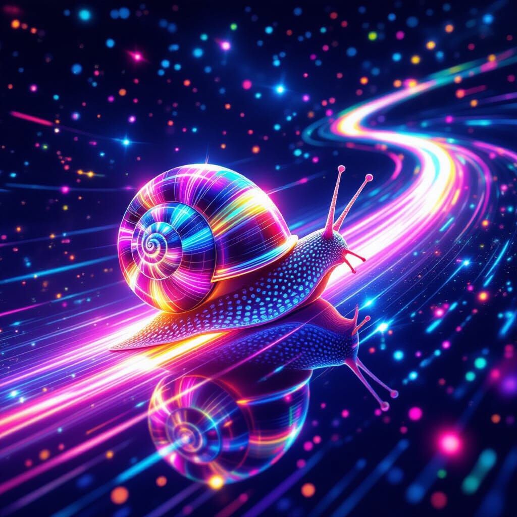 Psychedelic Laser Snail on Meteor in Deep Space