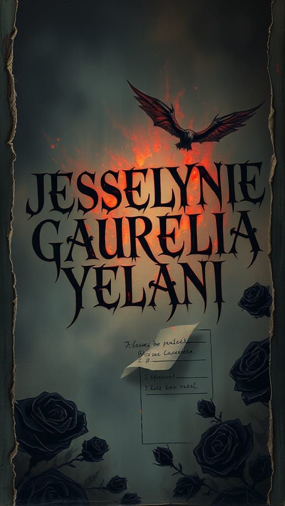 Gothic Name in Cracked Lettering with Roses