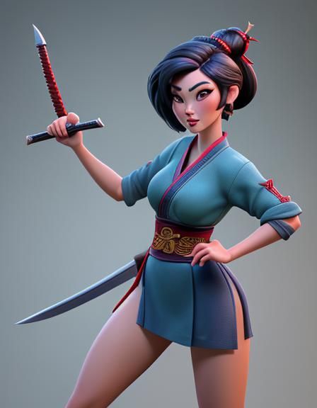 Mulan Pin-Up with Sword in CGI Style