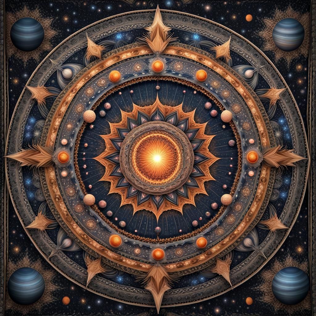 Intricate Universe Mandala Tapestry: Stars and Planets