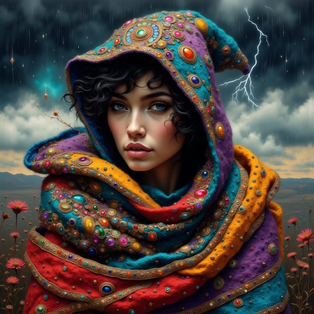 Ethereal Grunge Goddess in Turbulent Storm