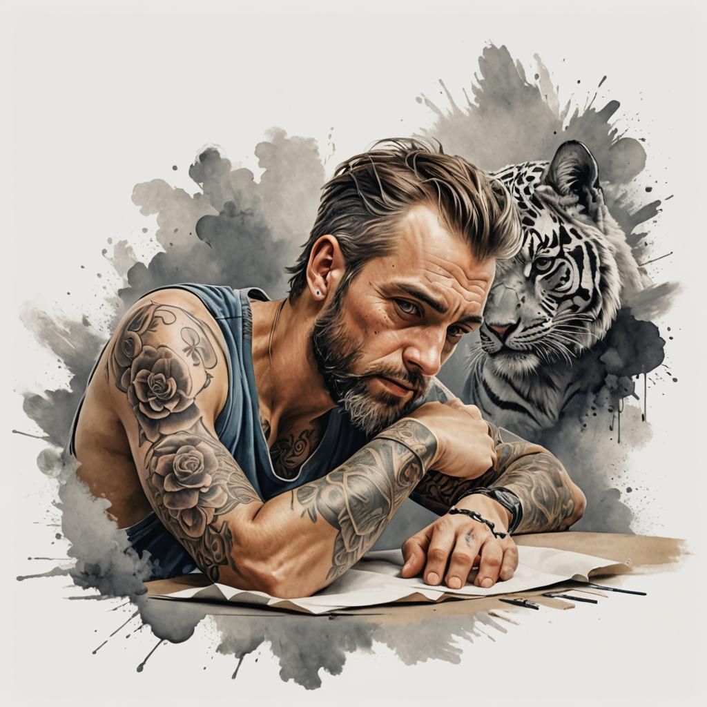 Hyperrealistic Portrait of a Tattooed Young Man