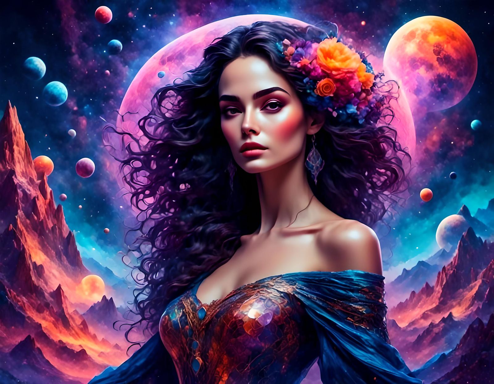 Ethereal Cosmic Landscape with Planets and Stars