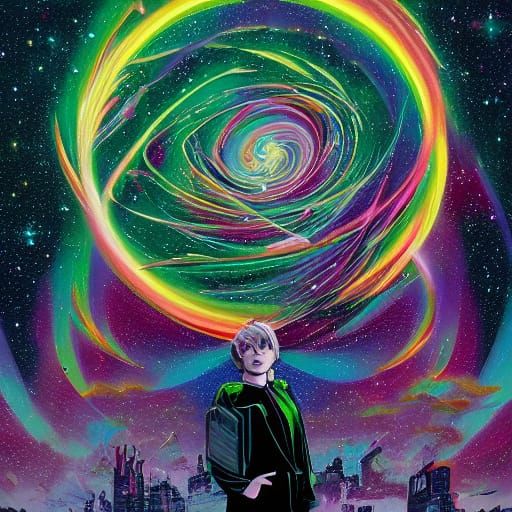 Cosmic Goddess Amidst Vibrant Nebula