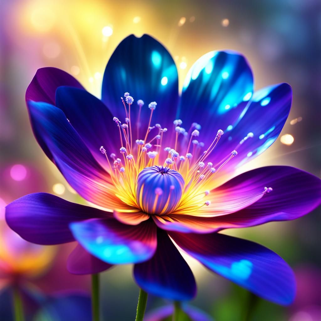 Iridescent Electric Flower in Digital Painting Style