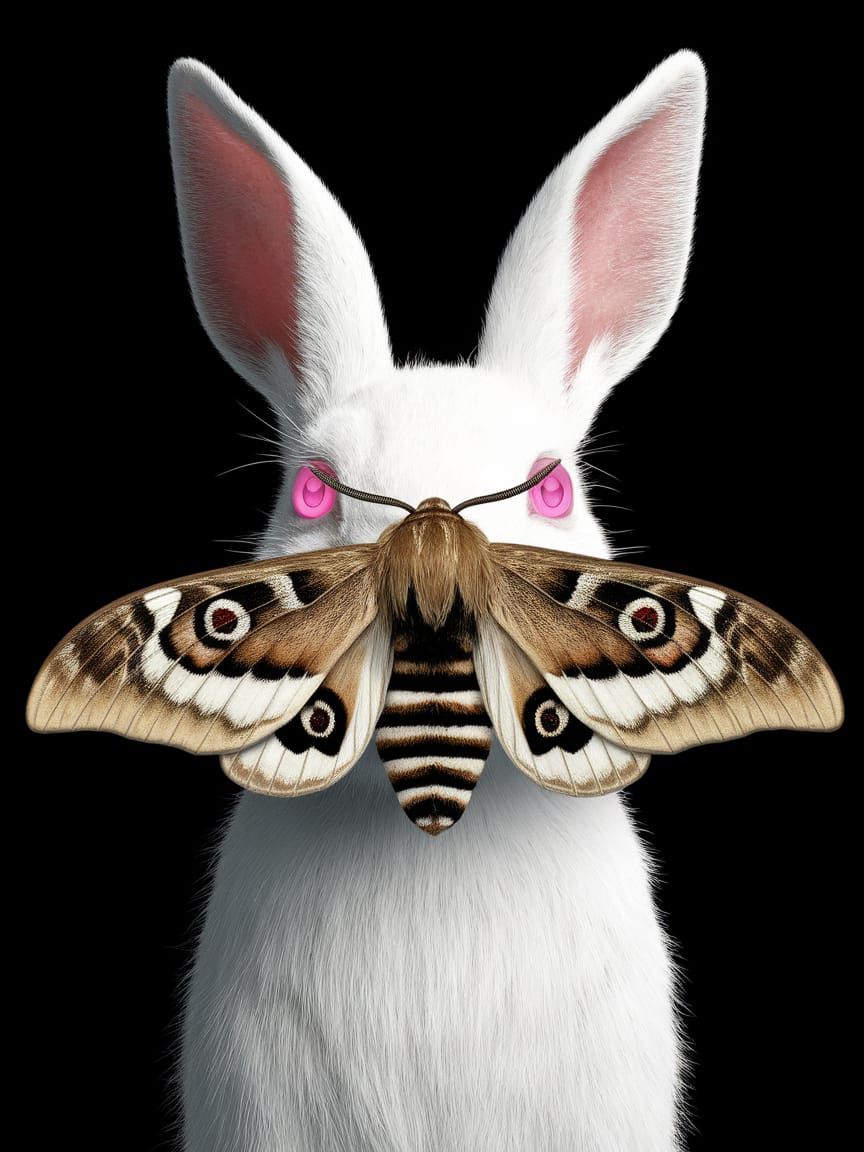 Death's Head Moth Covers White Rabbit in Eerie Silence