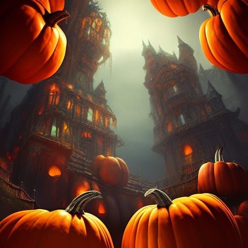 Detailed Matte Painting of Fantastical Pumpkins