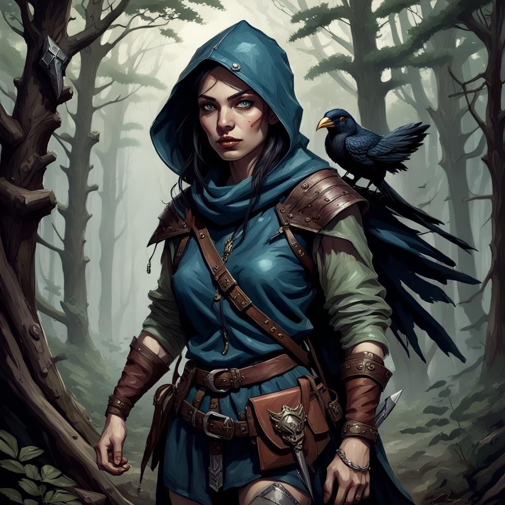 Half-Elf Ranger Portrait in Gloomy Forest