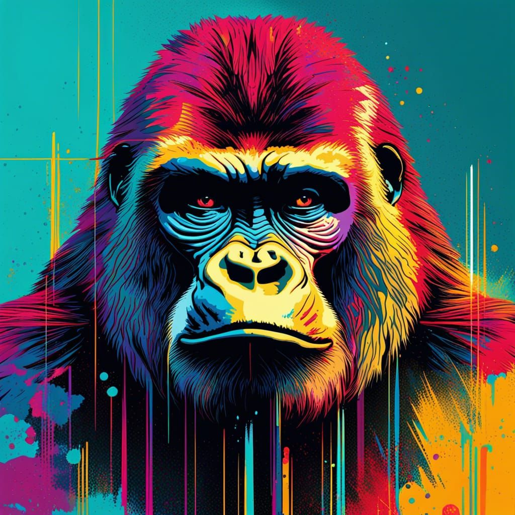 Geometric Gorilla Pop Art in Triadic Colors