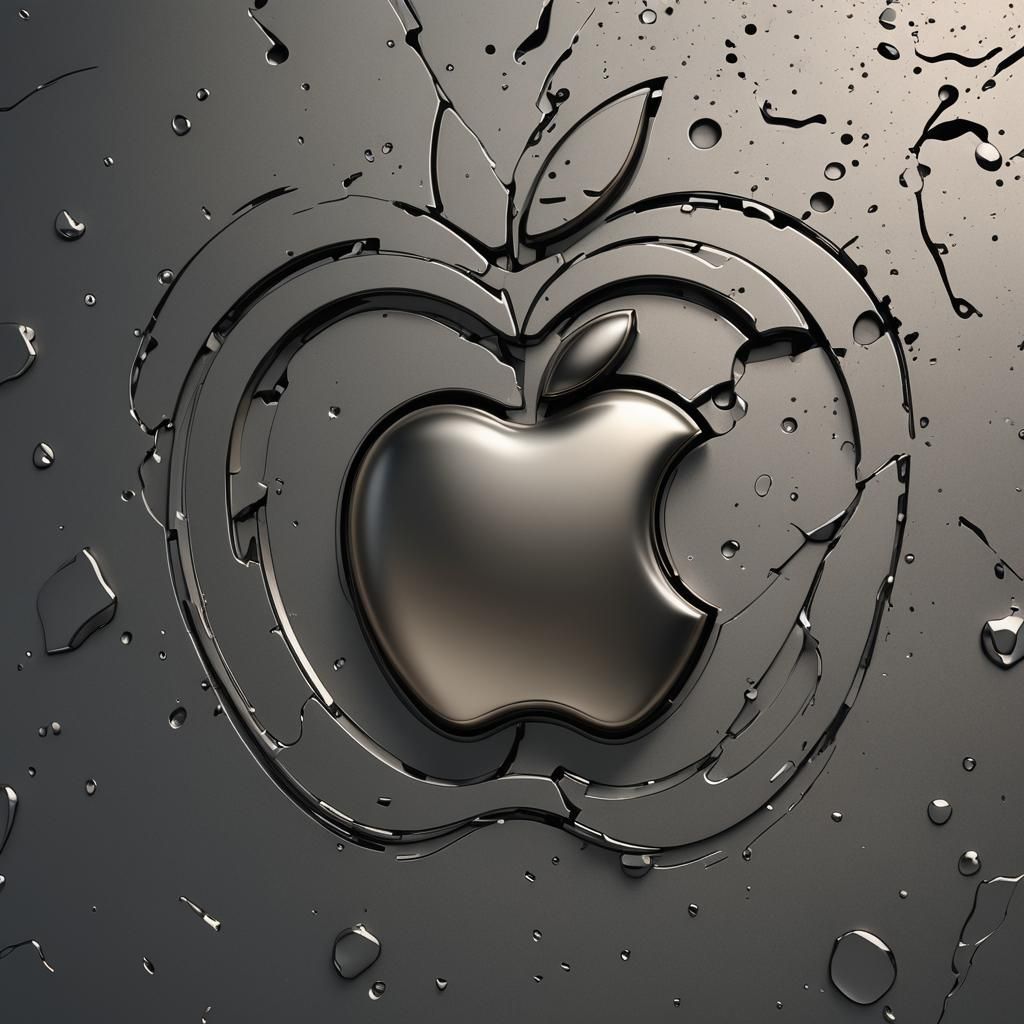 Metallic 3D Apple Logo with Name in Matte Painting