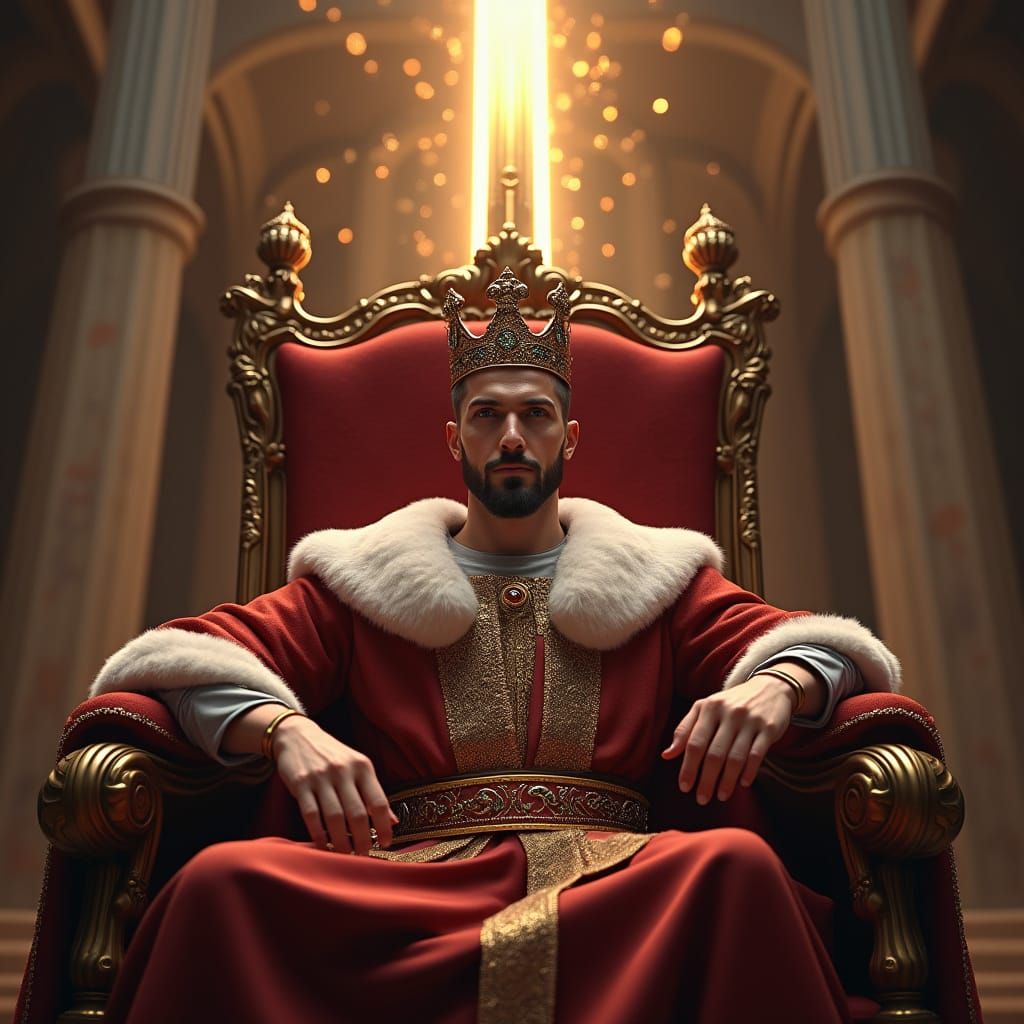 Regal King in Luxurious Throne Room, Inspired by Syd Mead an...