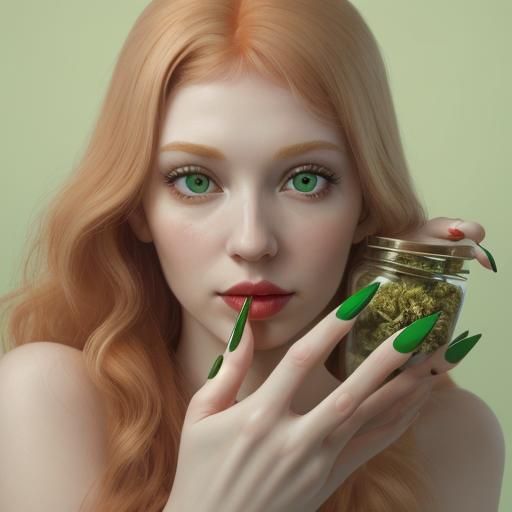 Woman Holding Marijuana Jar: Realistic Image