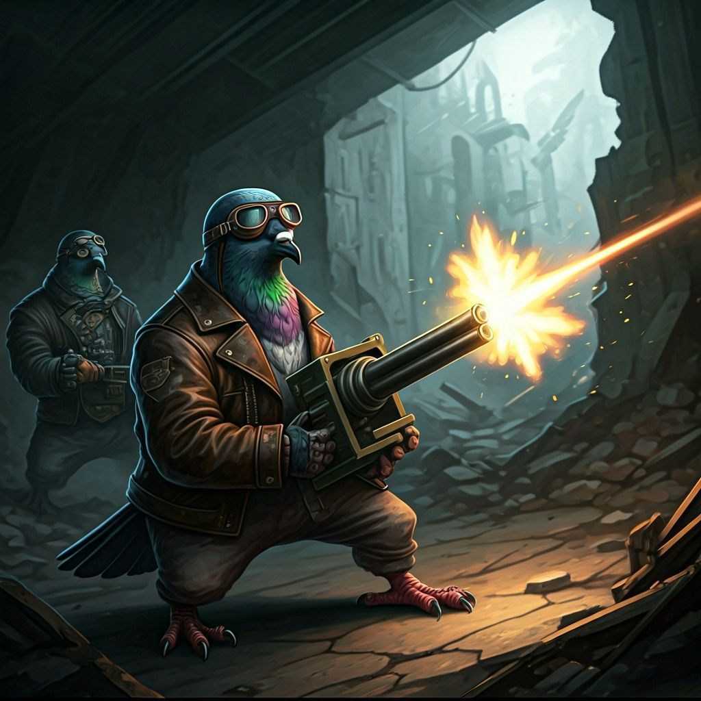 Pigeons Fire Cannon in Dystopian Digital Art