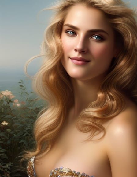 Beautiful Smiling Woman in Hyperrealistic Portrait