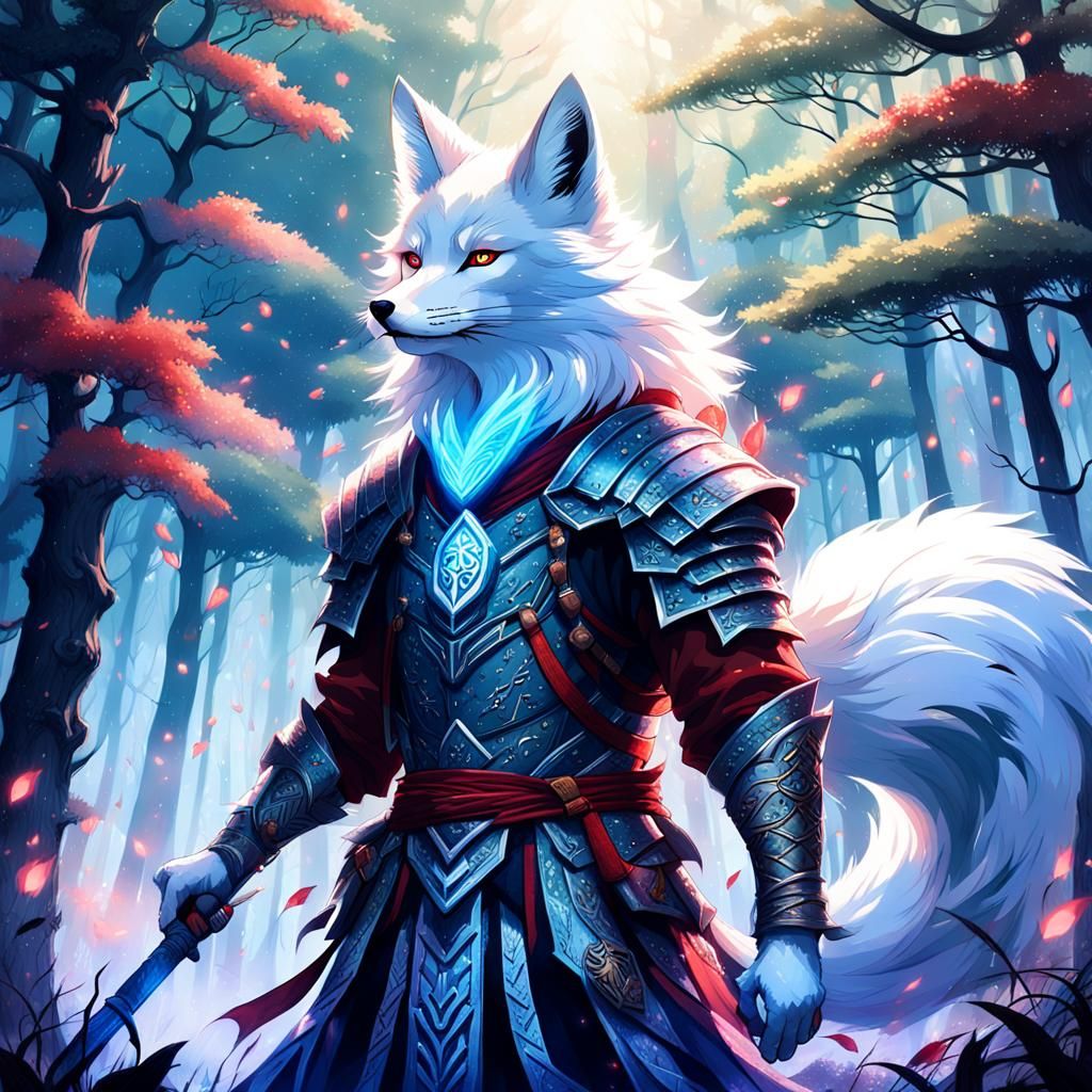 Kitsune Fighter Victorious in Misty Forest