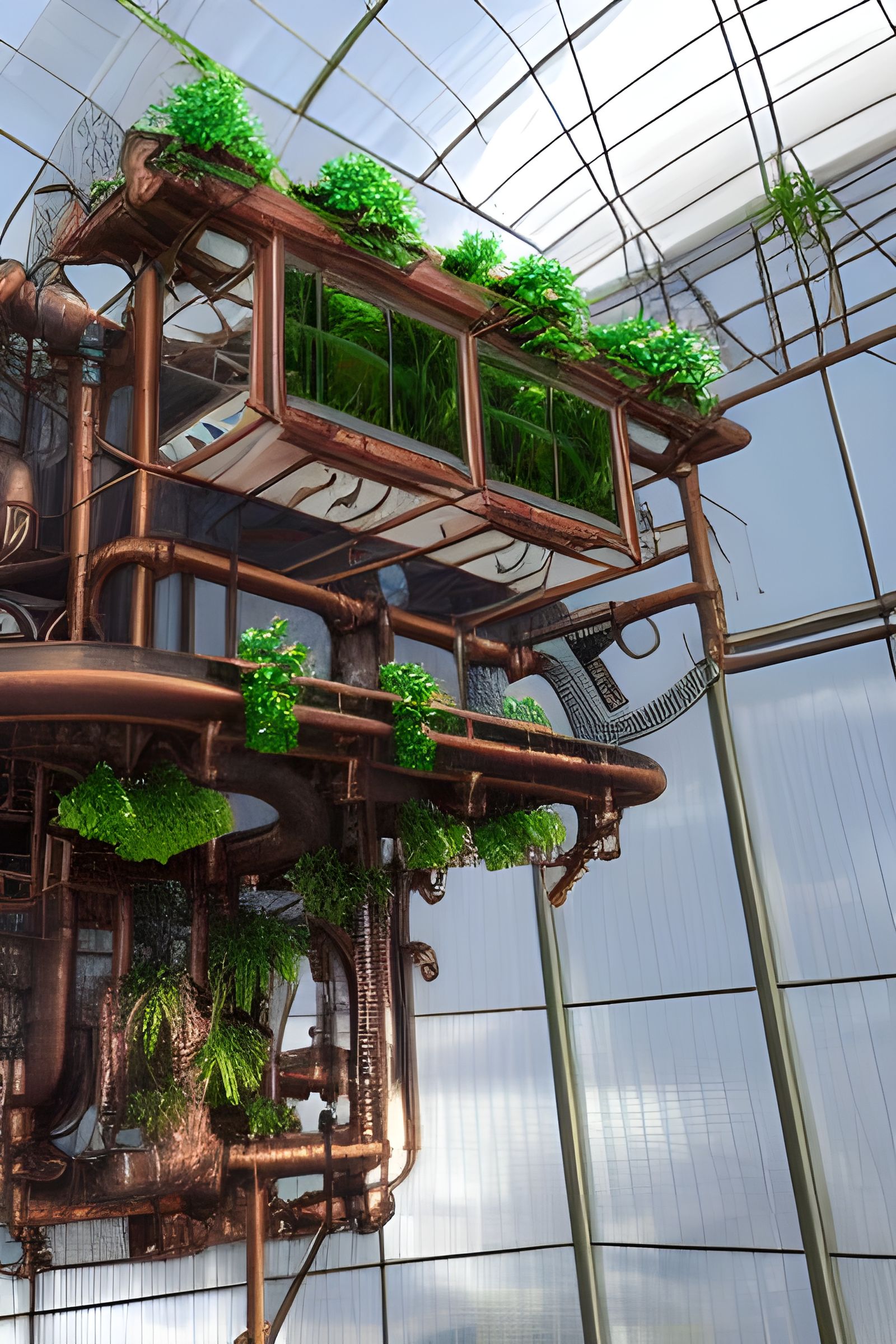 Steampunk Junk Hydroponic Greenhouse in Hyperrealism Style