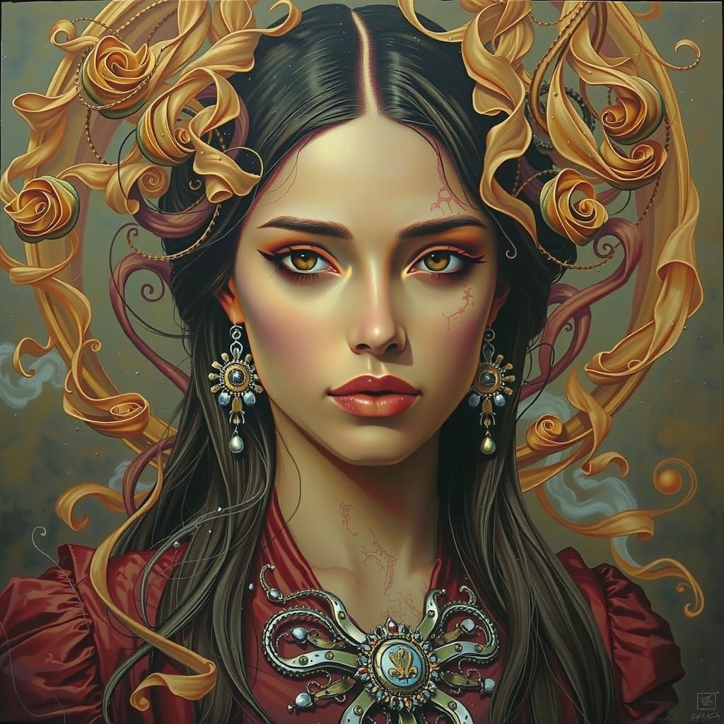 Dreamlike Woman Floating in Mist, in Hyperrealism