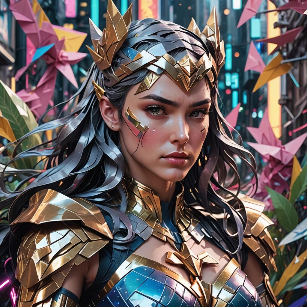 Wonder Woman Cyberpunk Portrait in Liquid Metal Armor