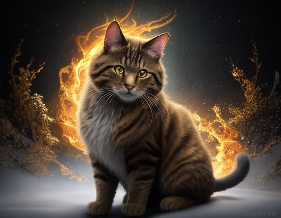 Fiery Cat Spirit in Photorealistic CGI Render