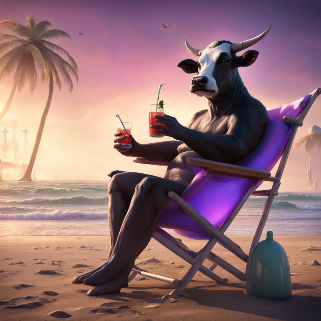 Cow Abduction on Beach in Dark Fantasy Style