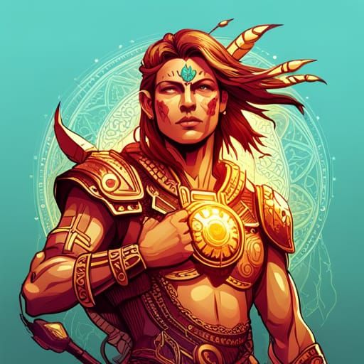 Cybernetic Atlantean Aztec Warrior Digital Painting