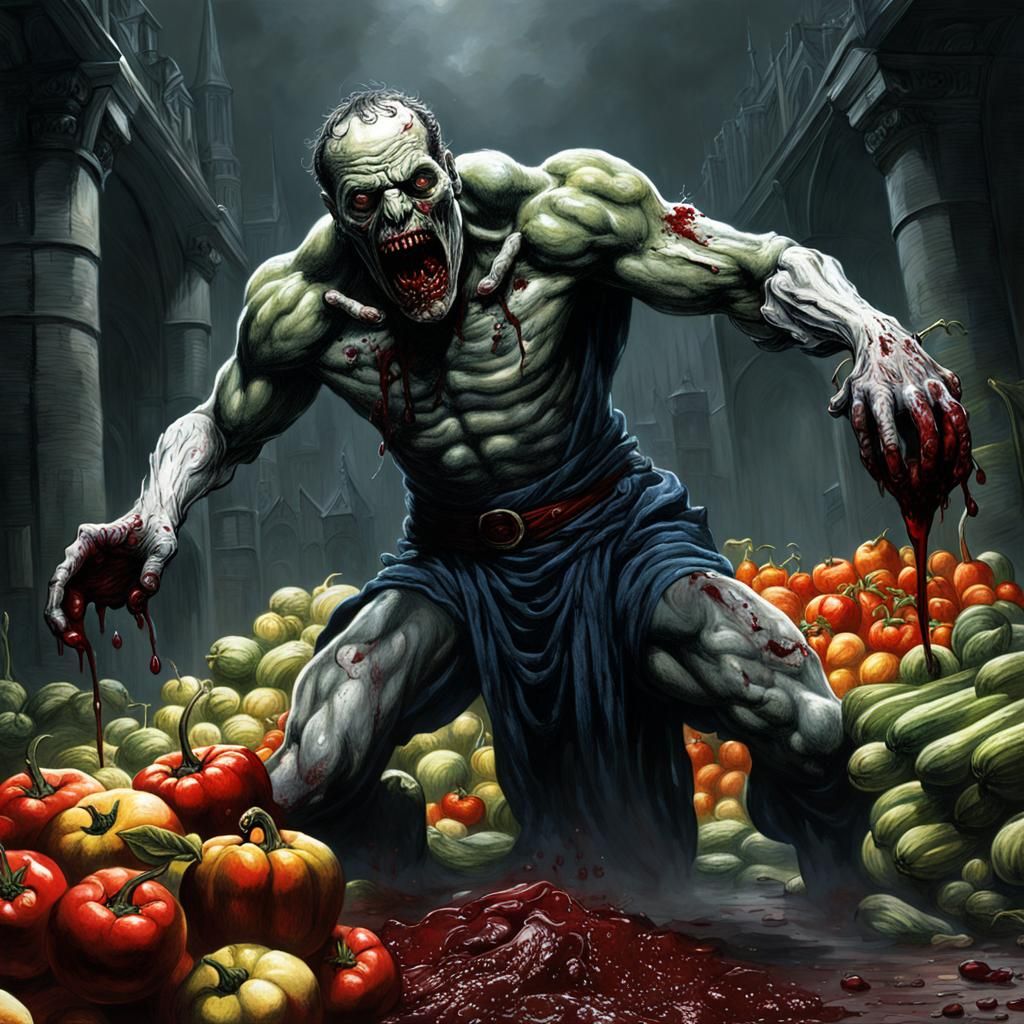 Horror Fruits and Vegetables in Blood