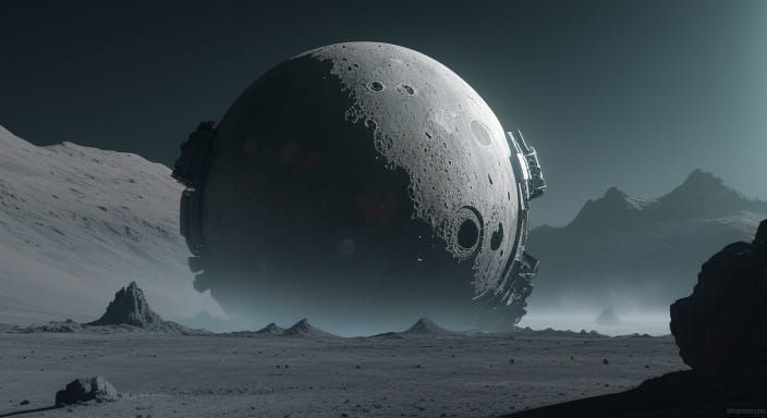 Alien Mothership on the Moon in 3D Style
