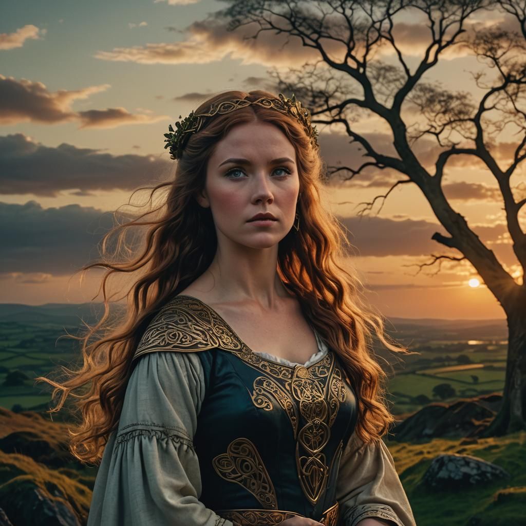 Dramatic Celtic Woman Portrait at Sunset