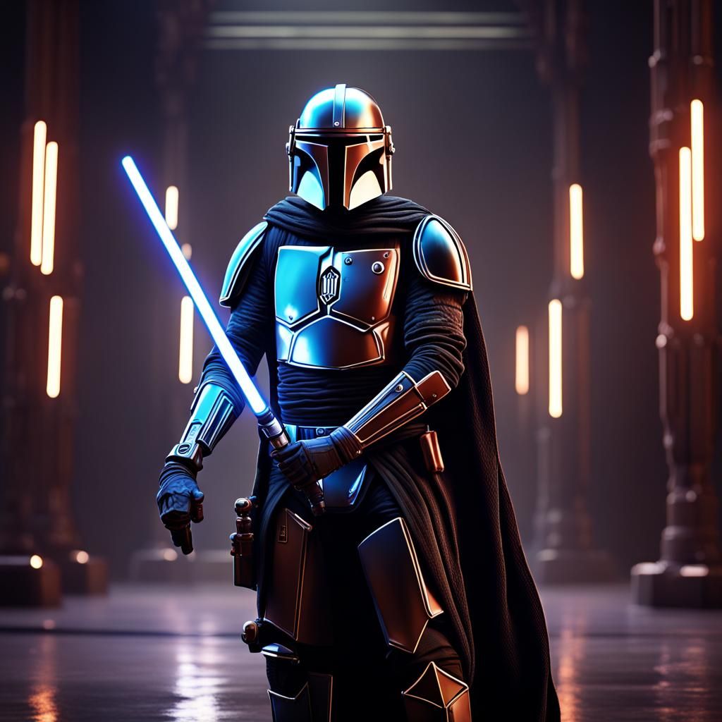 Mandalorian Jedi Knight with Black Lightsaber