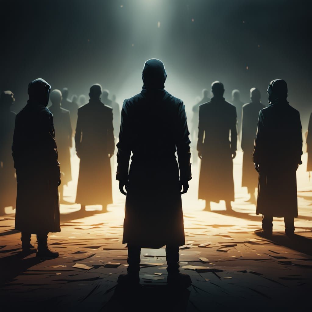 Lonely Figure in Crowd: Cinematic Expressionist Art