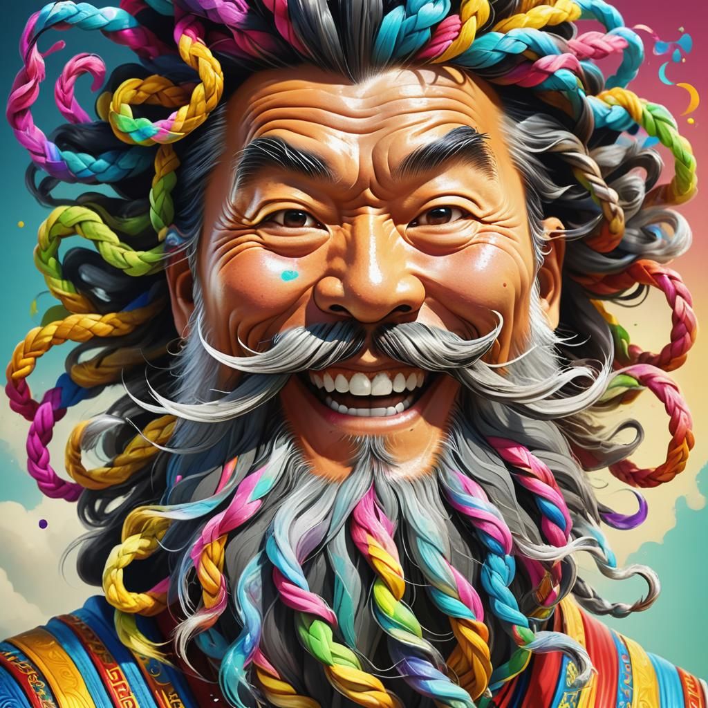 Smiling Kung Fu Master with Braided Beard