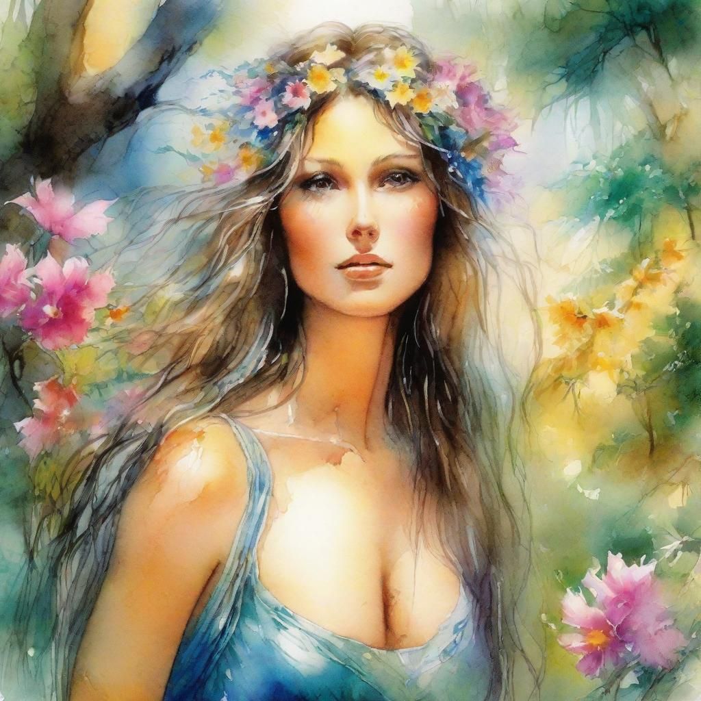 Ethereal Valley: Watercolor Portrait of a Woman
