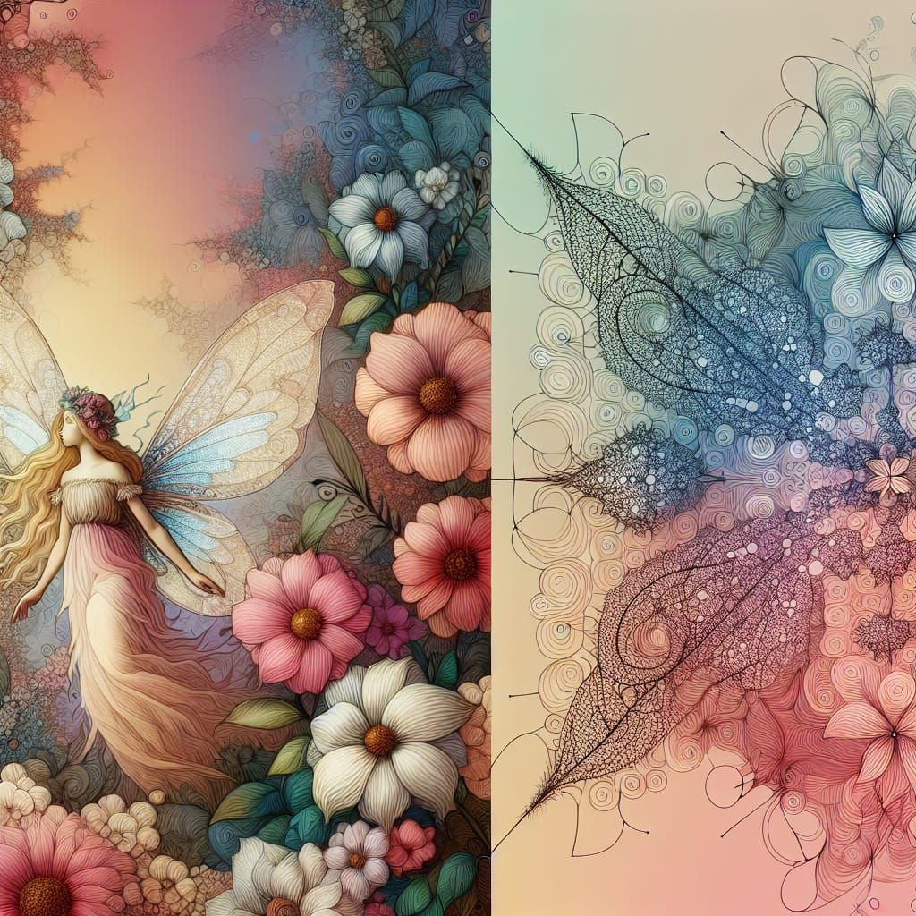 Victorian fairy, beautiful flower garden, pastels abstract v...