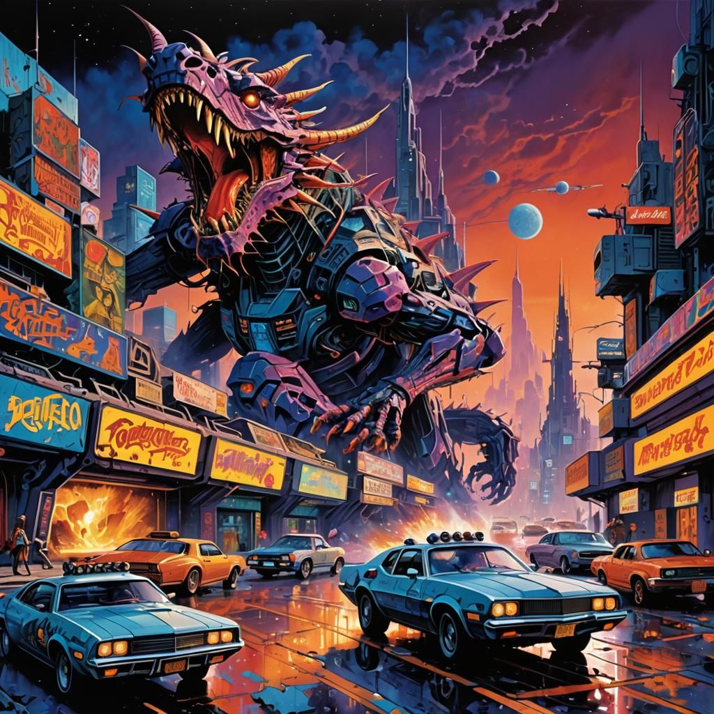 Doomsday Highway: Heavy Metal Dragon in Outrun Style