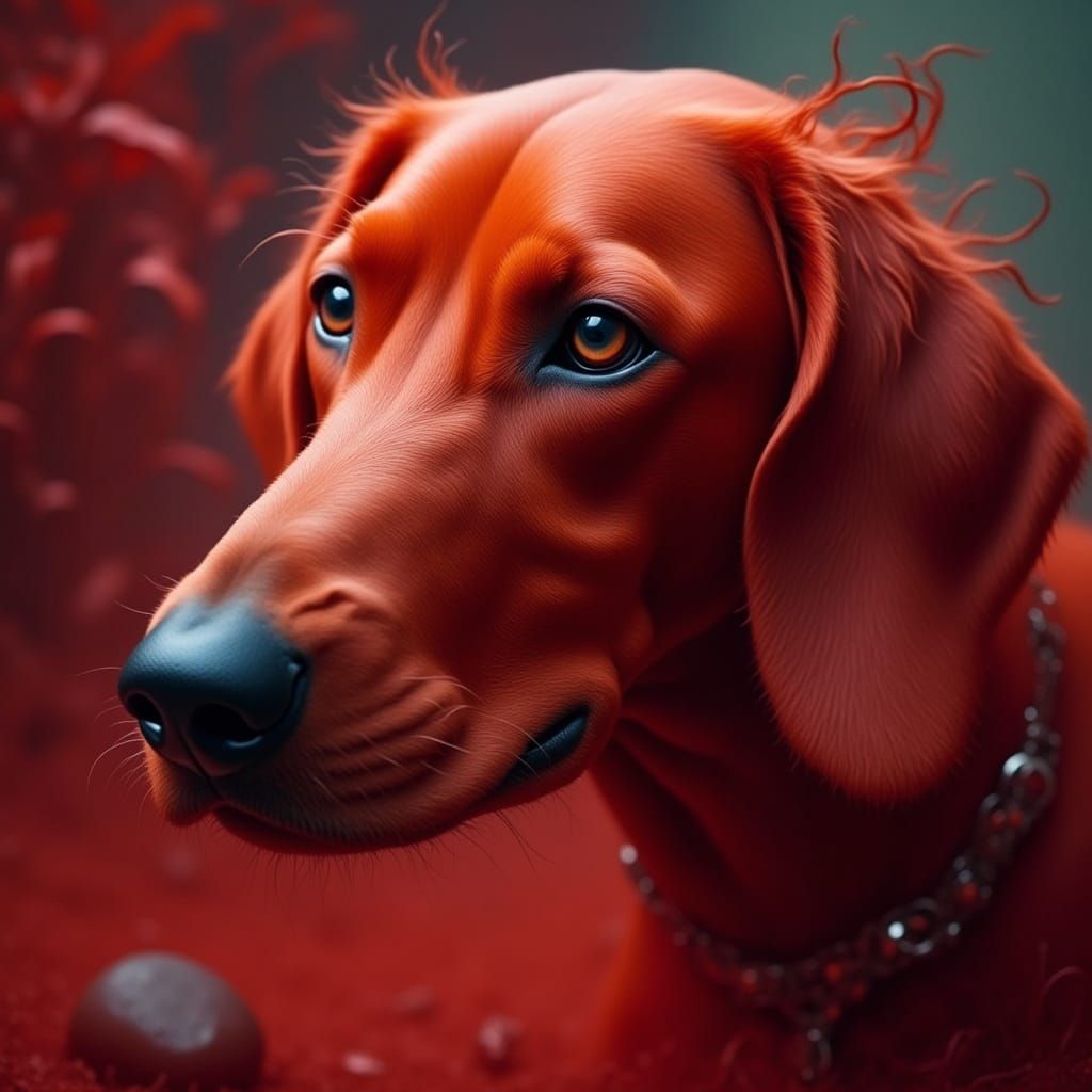 Hyperrealistic Red Tick-Hound Dog in Cinematic Style