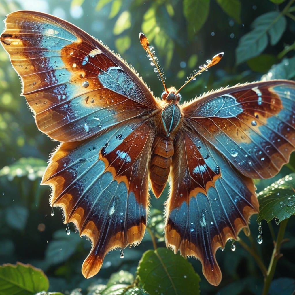 Beautiful Atlas Moth in Morning Light, Anime Style