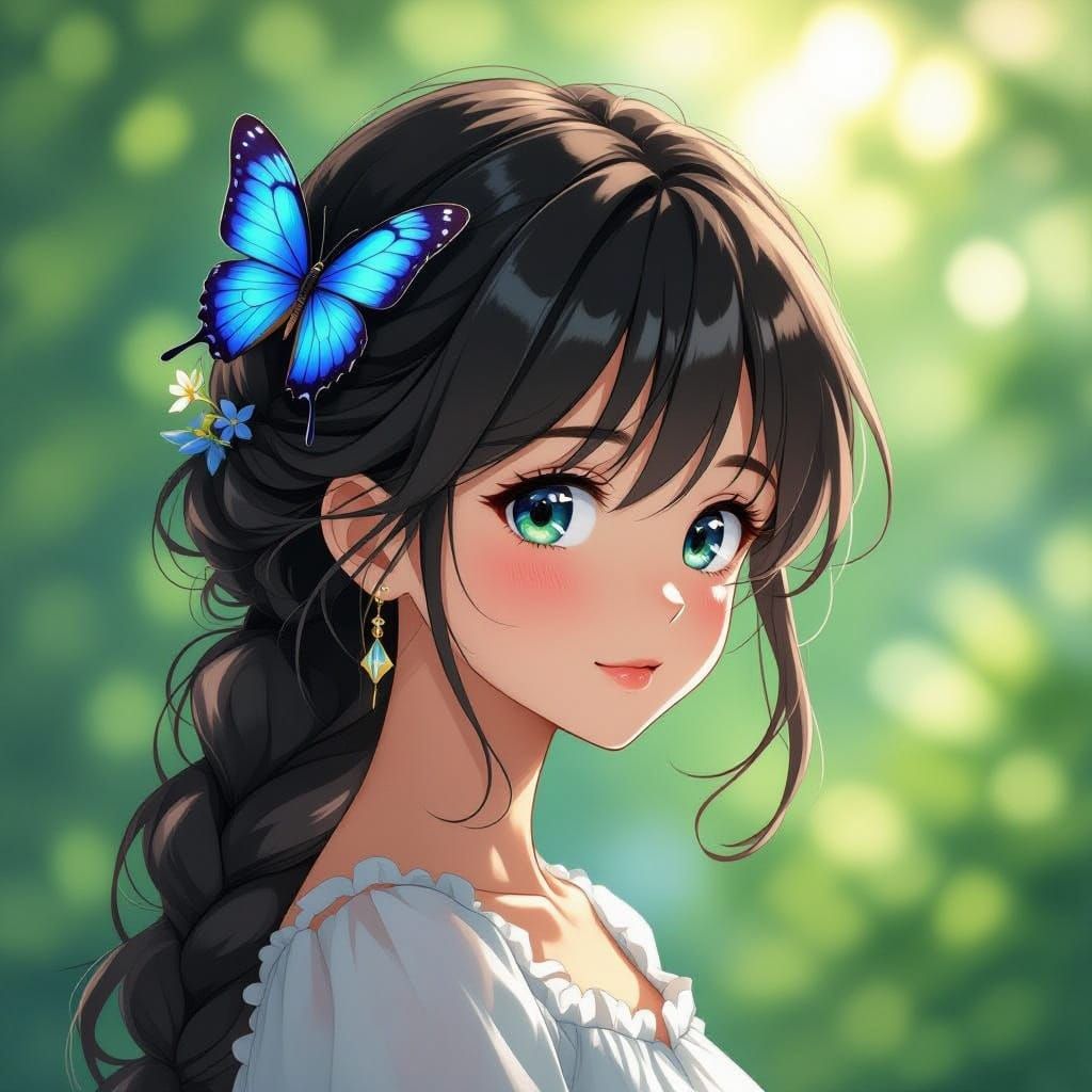 Anime Girl Hairstyle with Butterfly Clip