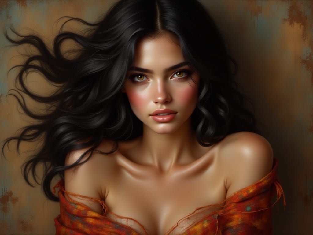Native American Woman Portrait in Oil Painting Style