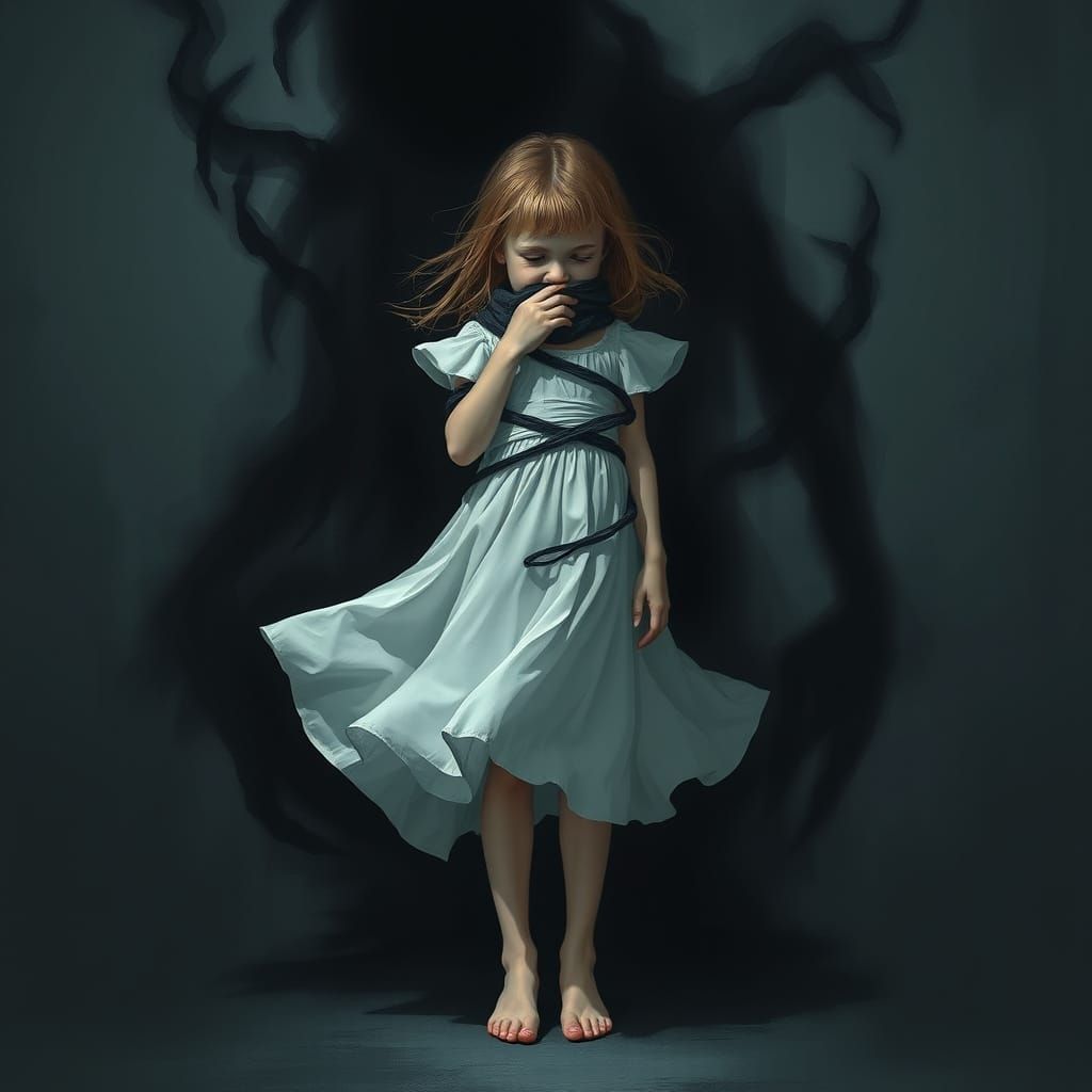 Girl Bound by Shadow: Futuristic Noir Art