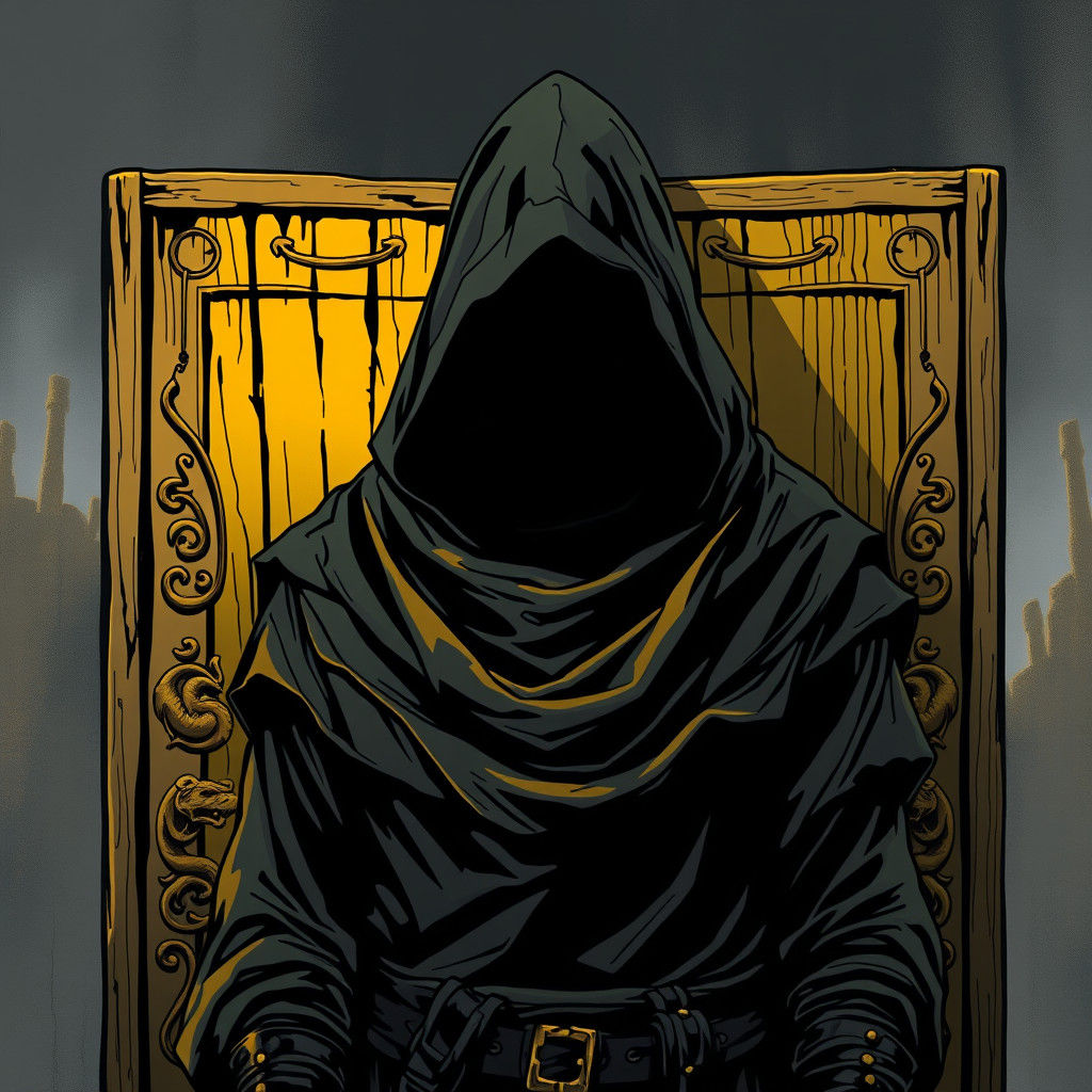 Hooded Figure Behind DM Screen in Comic Book Style