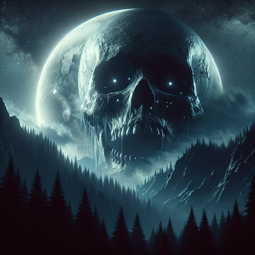 Eerie Full Moon over Dark Forest: Digital Matte Painting