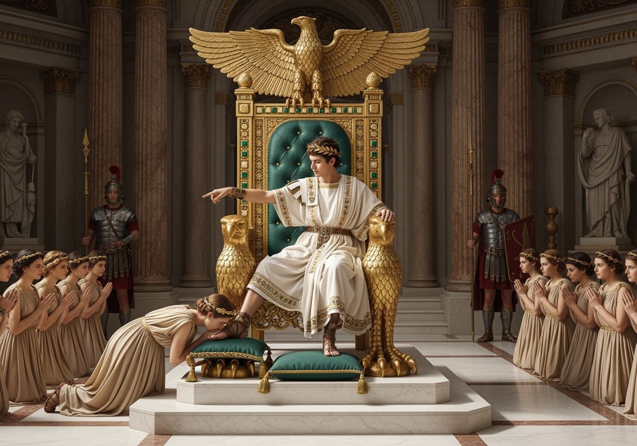 Emperor Nero on Gold Throne: Roman Homage