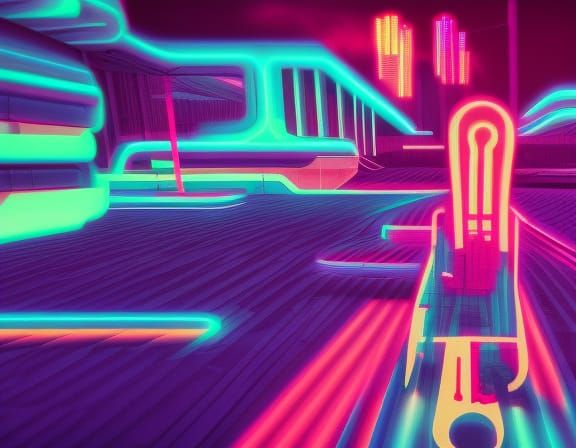 sunny beach cyberpunk synthwave neon retro