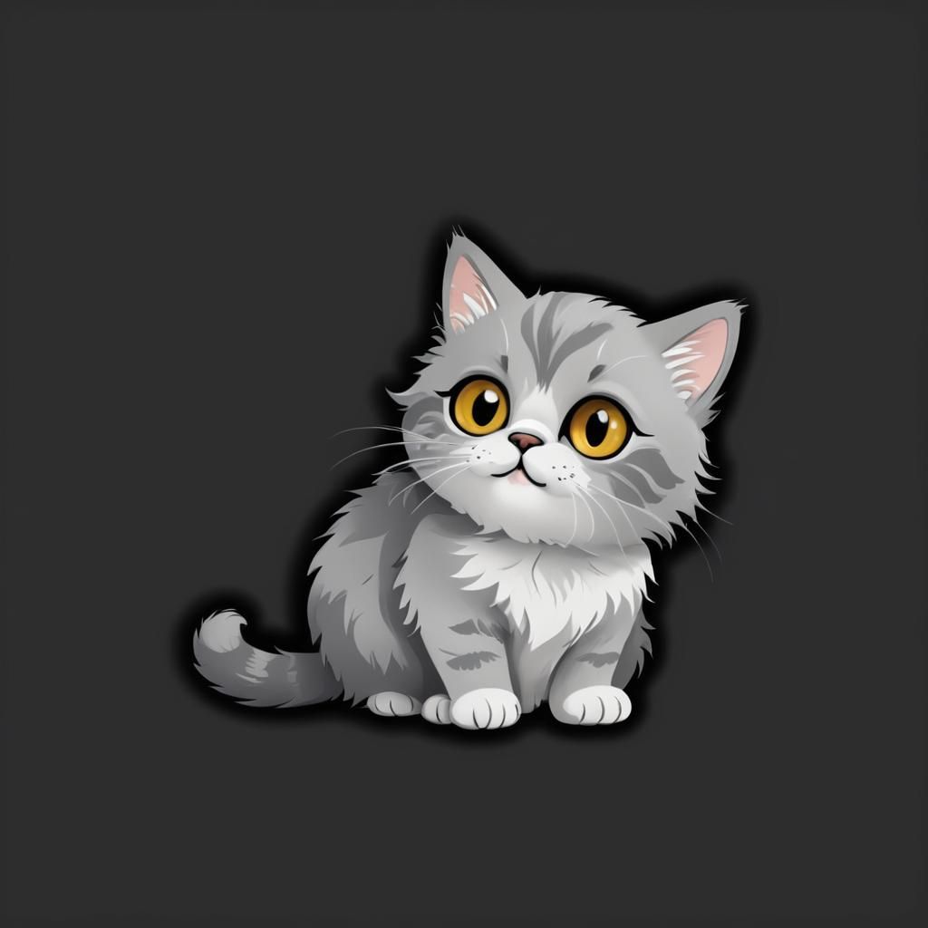 Fluffy Gray Clipart Cat Illustration