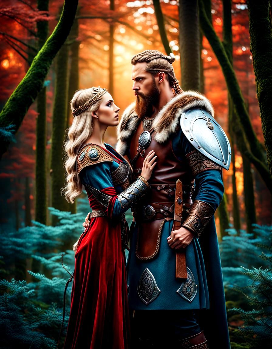 Romantic Viking Couple in Enchanted Forest