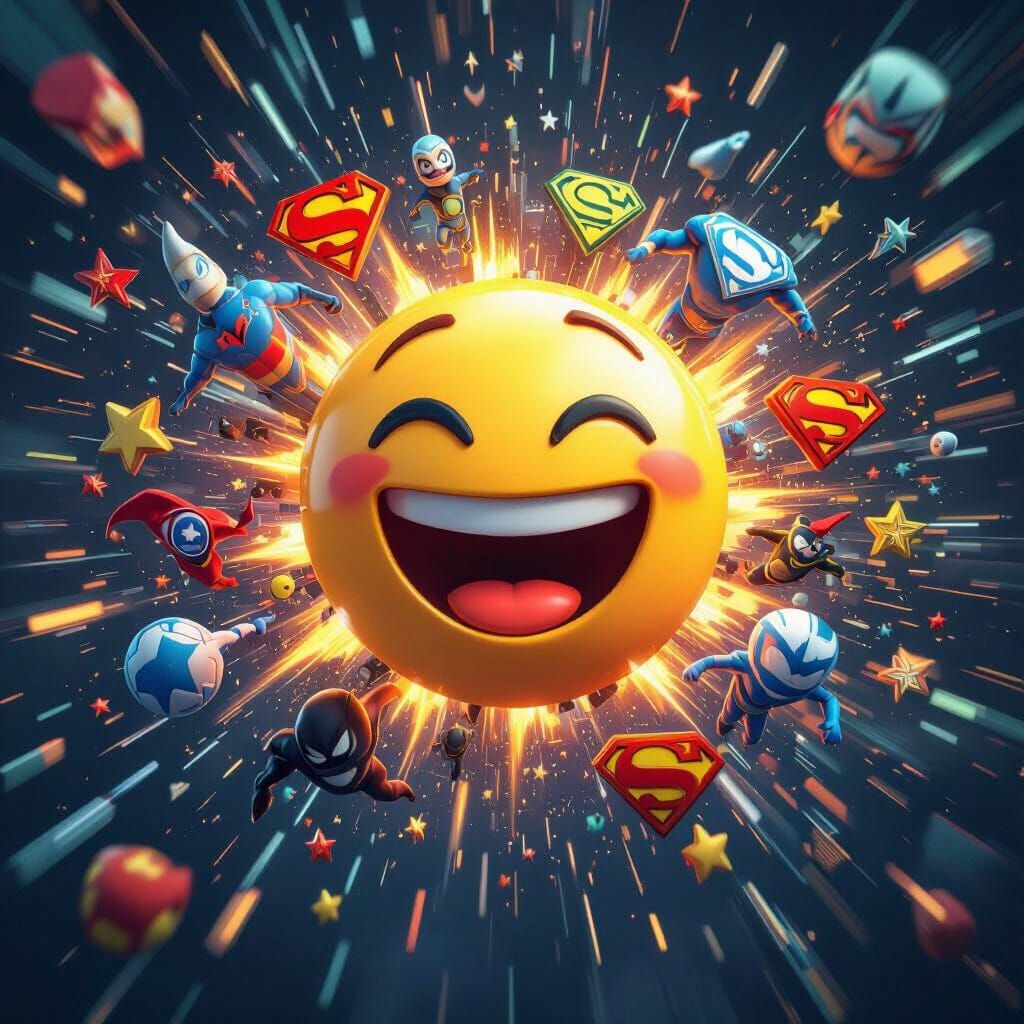 Superhero Logos Expressing Emotion Around Laughing Emoji