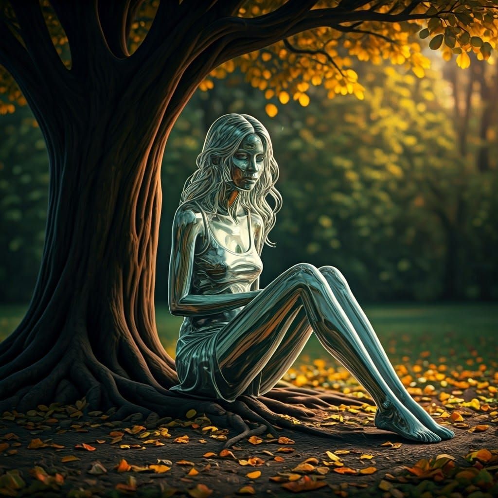 Glass Beauty Sits Under Verdant Tree in High-Definition