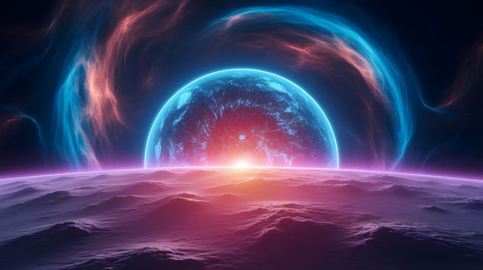 Luminous Blue Sun Erupts in a Holographic Illustration